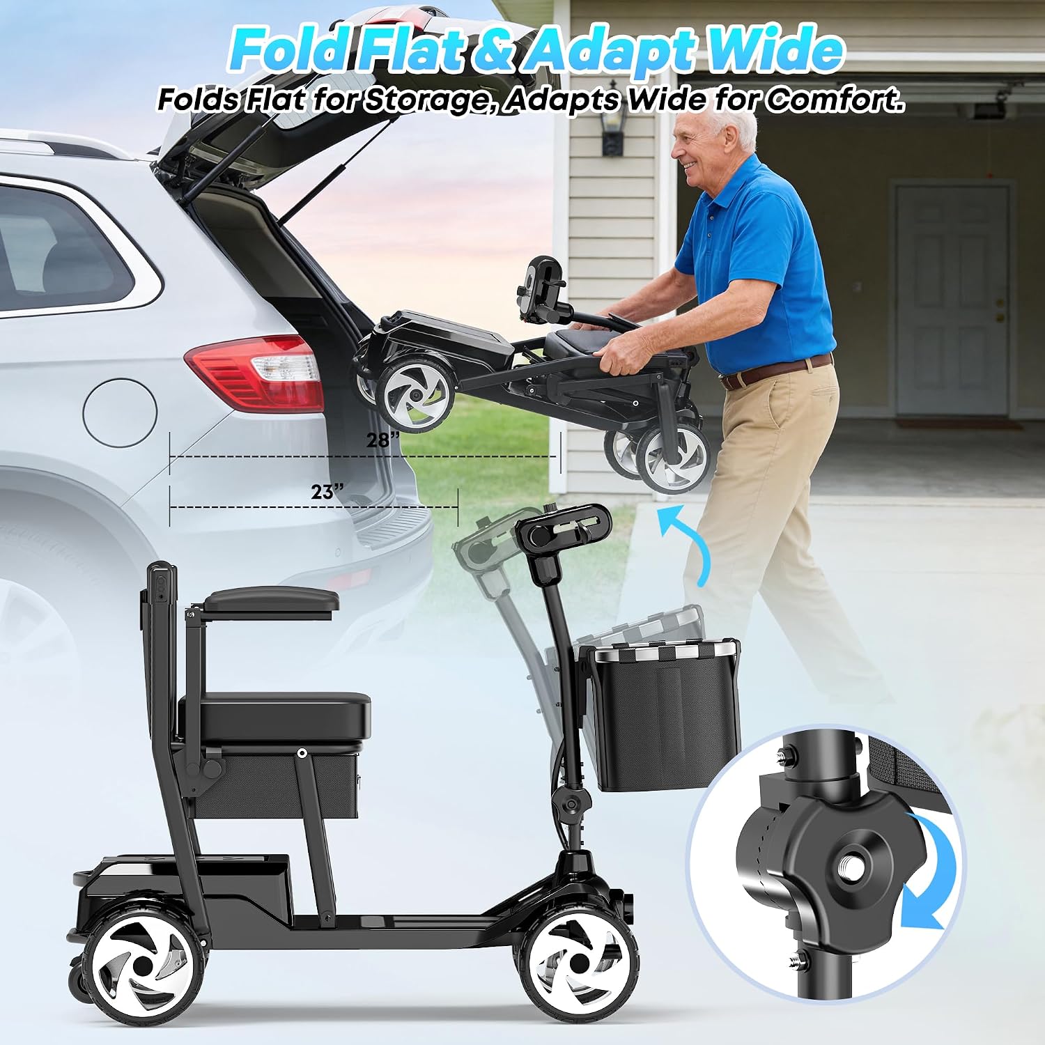 Mobility Scooters, Lightweight Electric Scooters for Seniors&Adults | 49lb Aluminum Frame with Removable Battery, Foldable Motorized Scooters for Trips, Shopping, Daily Use, Lacquer Black, 10 Ah