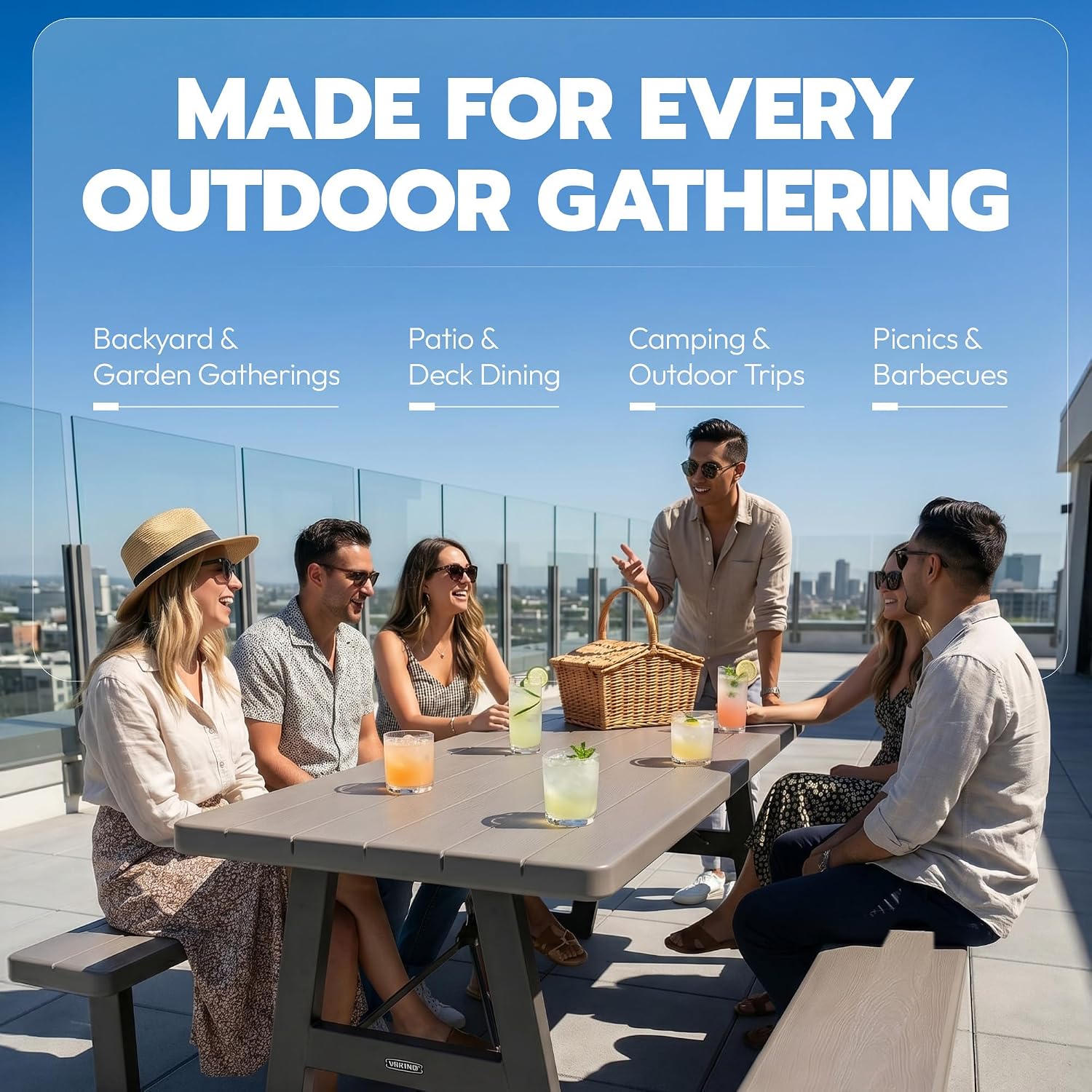 LIFETIME 6-Foot Folding Picnic Table with Benches, Seats 8, Heavy-Duty HDPE Tabletop, Steel Frame, Weather & UV Resistant Outdoor Picnic Table with Umbrella Hole