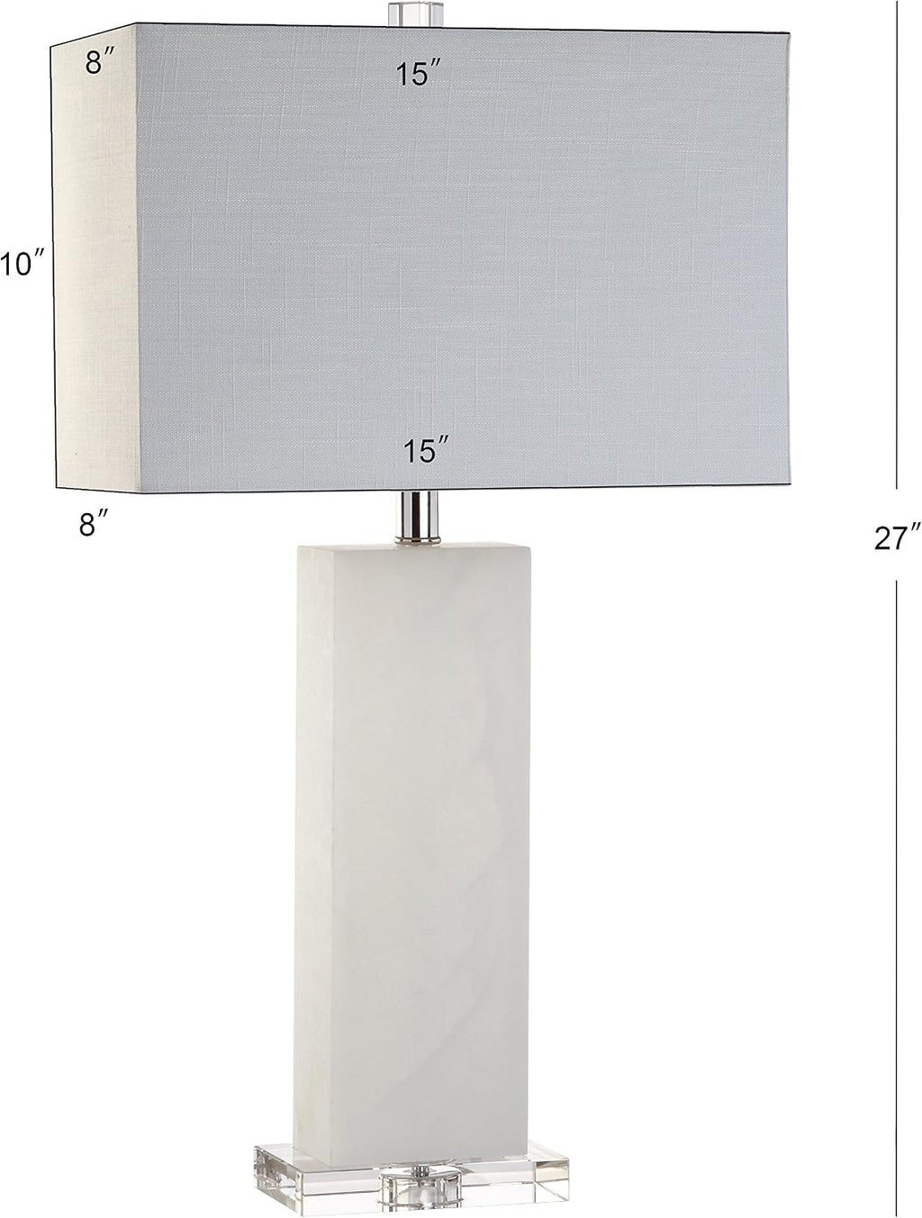 JONATHAN Y 27' White Alabaster Rectangular Table Lamp Contemporary Modern Bedside Nightstand Lamp for Living Room Bedroom with White Linen Shade LED Bulb Included JYL2009A
