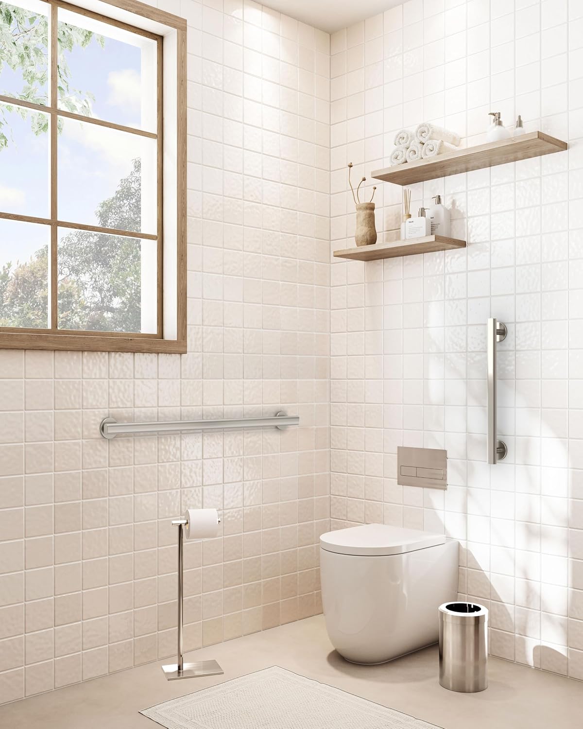 Gatco 671SN Nouveau ADA Compliant 18-Inch Grab Bar, Satin Nickel Wall Mounted Stainless Steel Bathroom Safety Grab Bar, Heavy Duty Shower & Bathtub Support Handle for Elderly & Handicap Assistance