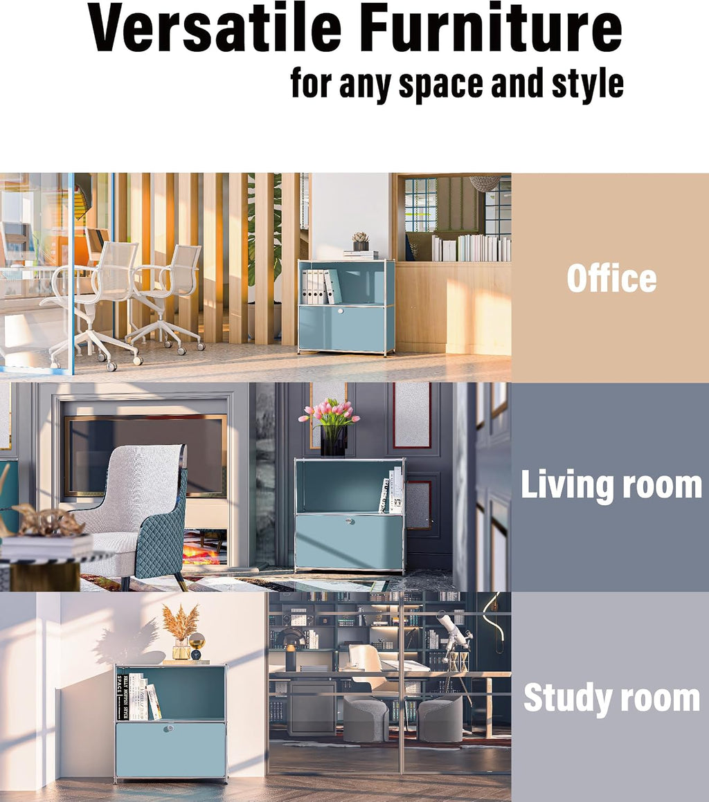 32.5-Inch Flip-Top Storage Cabinet with Detachable Wheels, Metal Side Table and Small Sideboard Cabinet for Living Room, Bedroom, Office, Orange