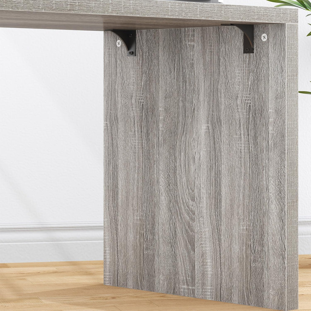 HSH L Shape Desk with Drawers, L-Shaped Desk with Storage Cabinet Shelves, Home Office Corner Computer Desk for Executive Writing, Modern Wood Study PC Table in Bedroom Living Room, Grey Oak, 55 Inch