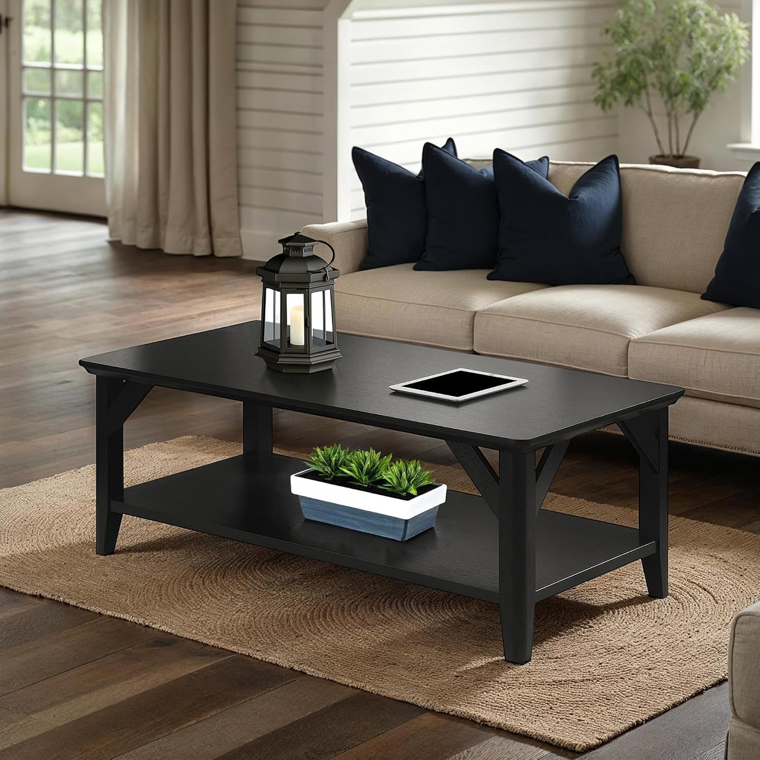 Convenience Concepts Winston Coffee Table 47.25' - Modern Center Room Accent with Storage Shelf for Transitional, Traditional Living & Family Room, Black