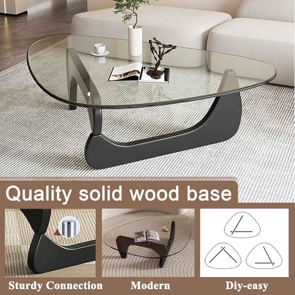 Mid Century Modern Glass Coffee Table, Coffee Table for Living Room, Noguchi Coffee Tables,Suitable for Bedroom Living Room Reception Office Tables (Black/Transparent, ML)