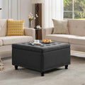 Tbfit 30' Large Square Ottoman Coffee Table with Storage, Oversized Tufted Upholstered Ottomans Bench with Solid Wood Legs for Living Room, Dorm, Linen Foot Stool for Couch Sofa Toy Box, Gray