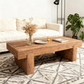 47.6' Solid Wood Coffee Table, Mid-Century Modern Coffee Table with Sturdy Base, Farmhouse Rectangle Accent Center Tea Tables for Living Room Apartment, Easy Assembly