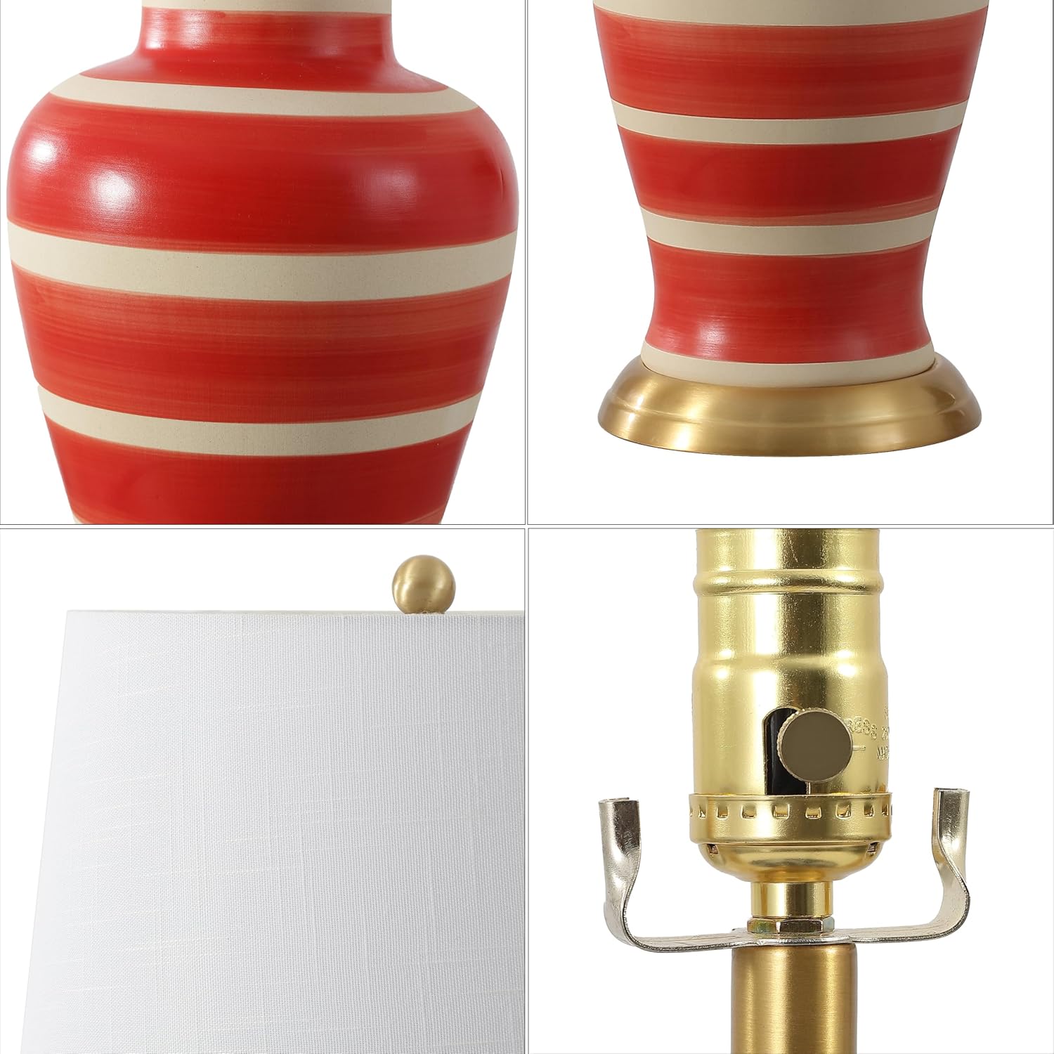 JONATHAN Y 29' Red/Beige Traditional Ceramic Urn LED Table Lamp for Bedroom Decor, White Linen Drum Shade, Classic Nightstand Lamp for Living Room, LED Bulb Included (JYL4026K)