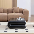 Square Coffee Tables for Living Room, Mid Century Modern Minimalist Side CoffeeTables Travertine Stone Pattern Accent End Table for Apartment, Office Fibgerglass Black