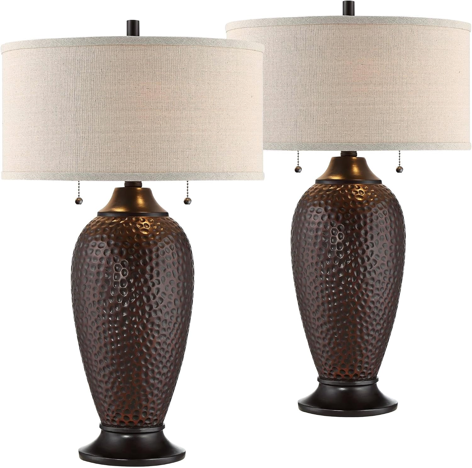360 Lighting Cody 26' High Industrial Farmhouse Rustic Modern Table Lamps Set of 2 WiFi Smart Socket Pull Chain Oiled Bronze Finish Living Room Bedroom Bedside Nightstand House Oatmeal Shade
