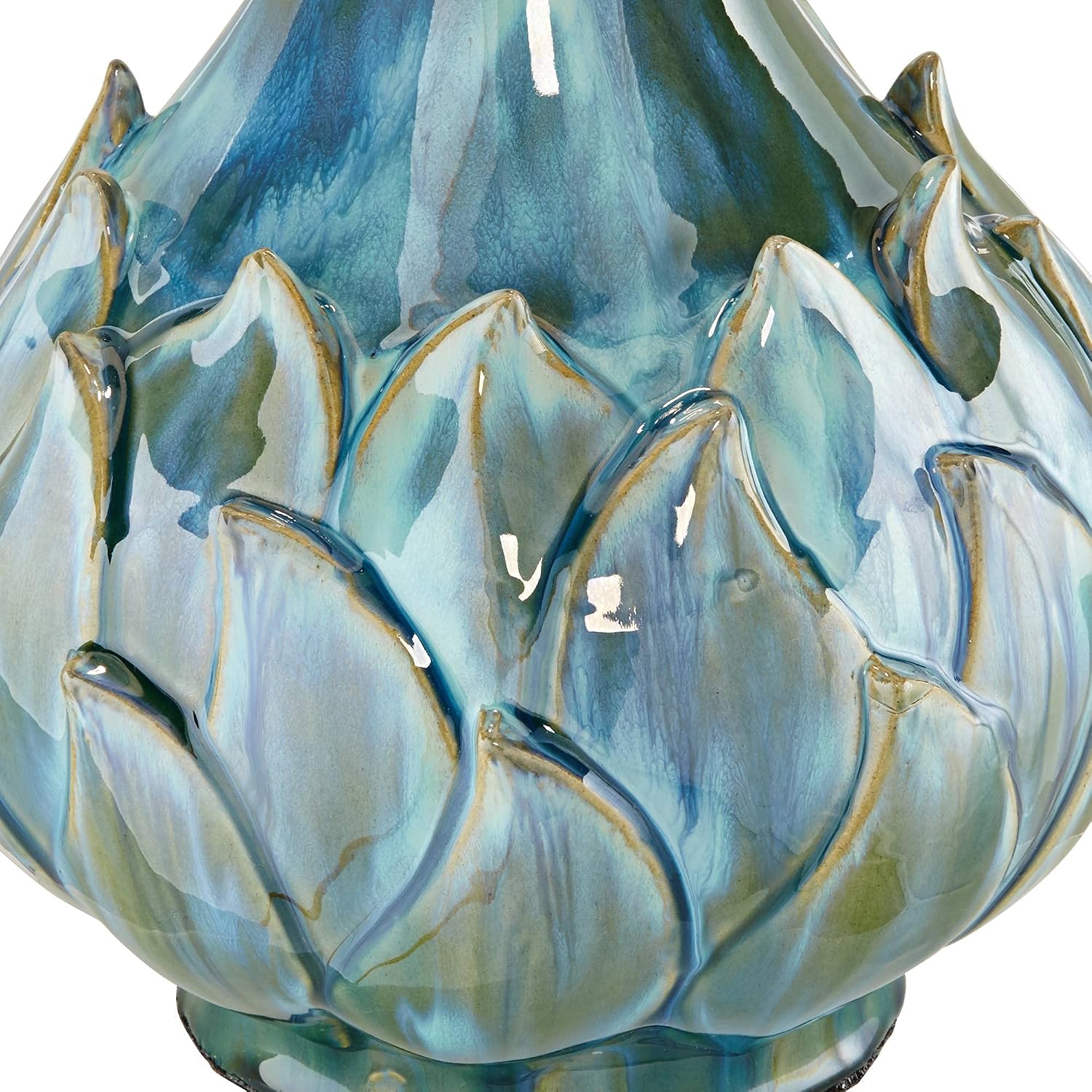 Possini Euro Design Kenya Modern Tropical Table Lamp with Riser 31' Tall Blue Green Ceramic Beige Linen Drum Shade for Living Room Bedroom House Bedside Home Office Entryway (Color May Vary)