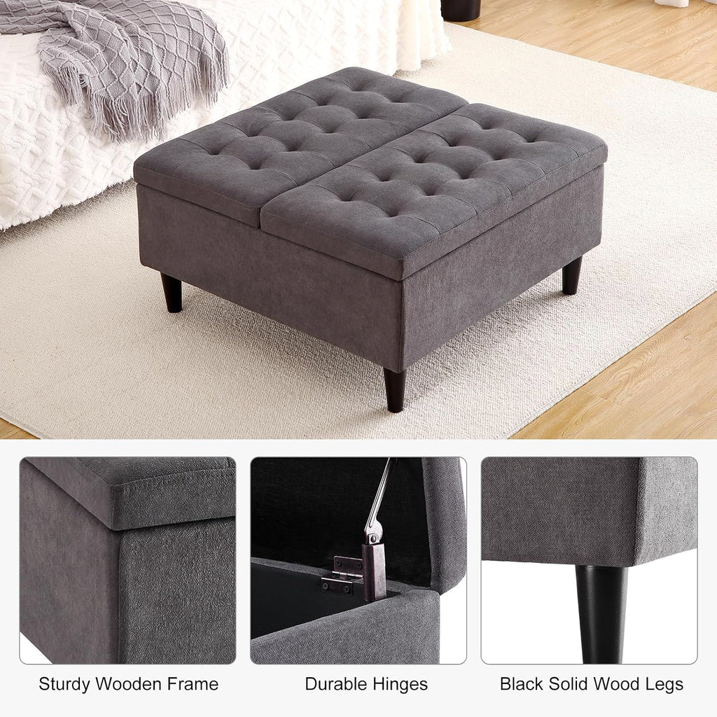 GAOMON 33' Square Coffee Table Lift Top Ottoman in Upholstered, Tufted Ottoman With Storage, Oversized Toy Box for Living Room