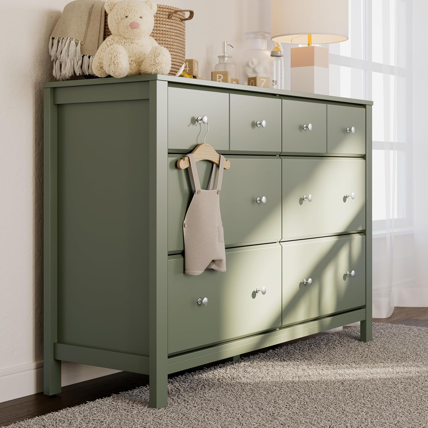 Storkcraft Horizon 6 Drawer Dresser (Olive) – GREENGUARD Gold Certified Dresser for Nursery & Kids' Room, Modern Storage with Interlocking Drawer System