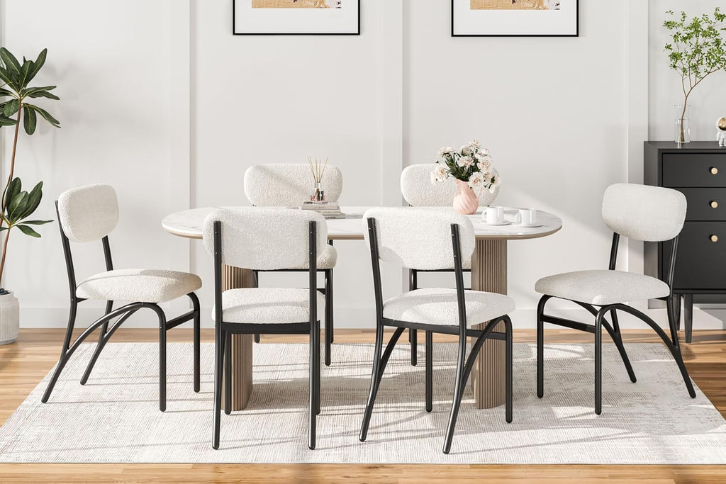 GarveeHome Beige Dining Chairs Set of 4, Boucle Upholstered Kitchen Chair, Modern Dining Chairs with Metal Legs for Living Room, Dining Room, Kitchen,4 Lambswool Fabric Beige Chairs
