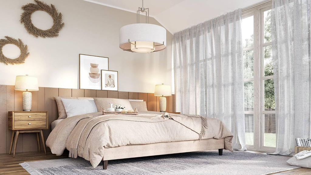 360 Lighting Anna 27 1/4' Tall Modern Coastal Table Lamps Set of 2 Beige Pebbled Fabric White Shade Living Room Bedroom Bedside Nightstand House Office Home Reading Kitchen Entryway Console Family