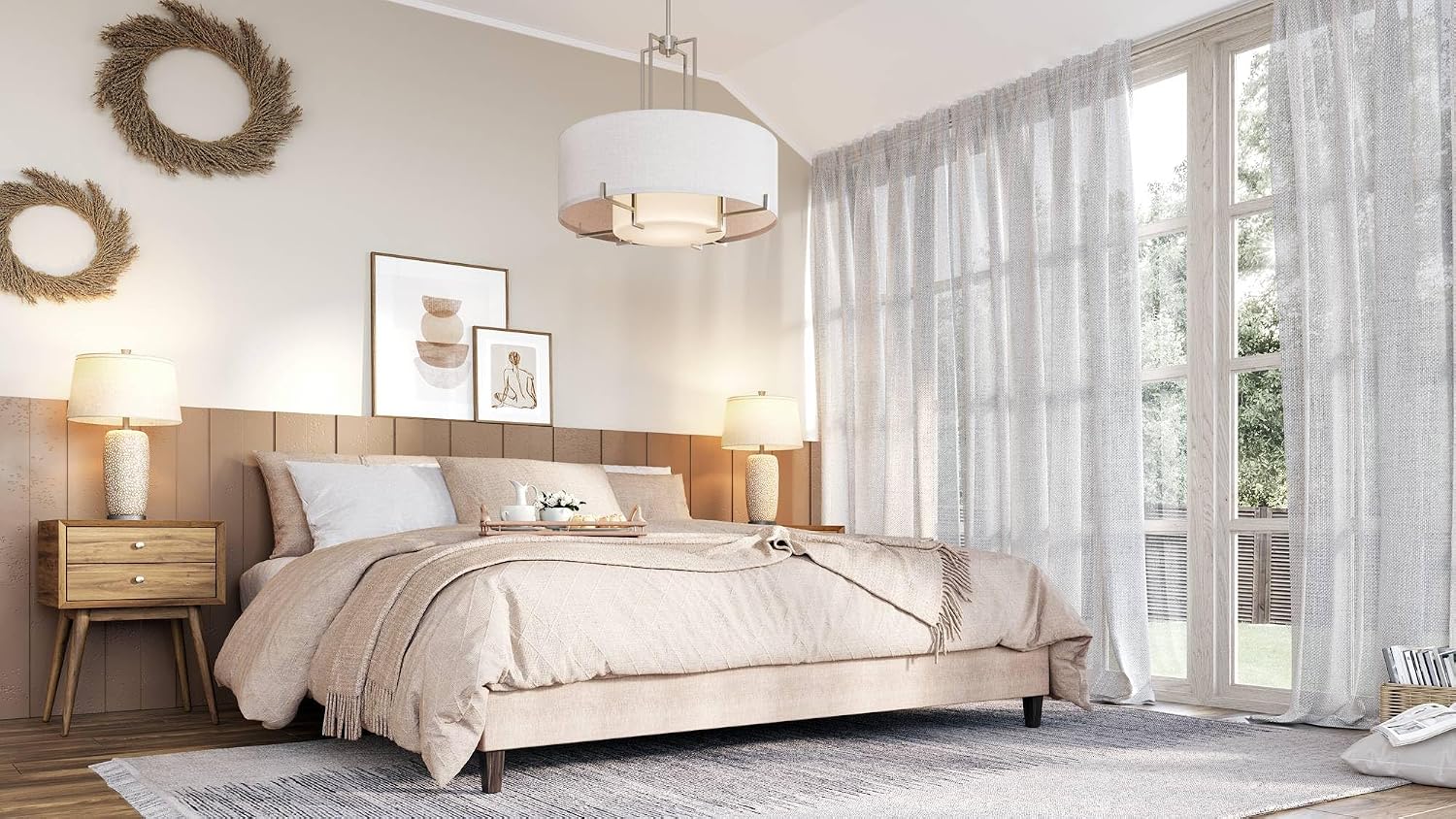 360 Lighting Anna 27 1/4' Tall Modern Coastal Table Lamps Set of 2 Beige Pebbled Fabric White Shade Living Room Bedroom Bedside Nightstand House Office Home Reading Kitchen Entryway Console Family