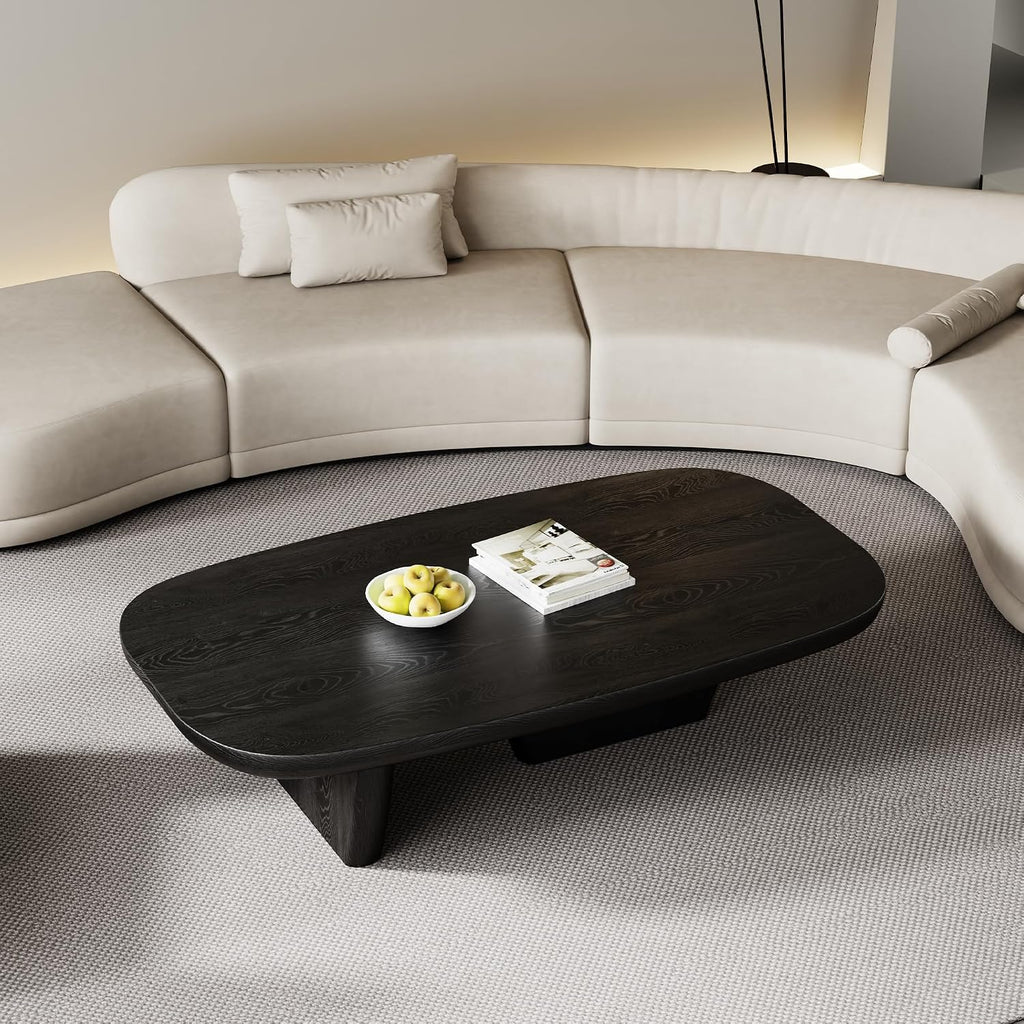 Modern Wood Coffee Table for Living Room, 51.2' Black Rectangle Coffee Table with 2 Unique Legs, Center Table for Living Room Table Tea Table for Home Office