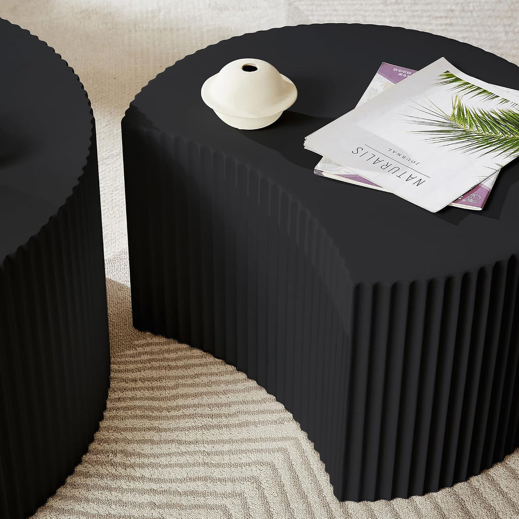 JUSTONE Nesting Coffee Table Set of 2, Modern Matte Black Round Drum Side Tables - Space-Saving End Tables for Living Room, Apartment, Bedroom (Black)