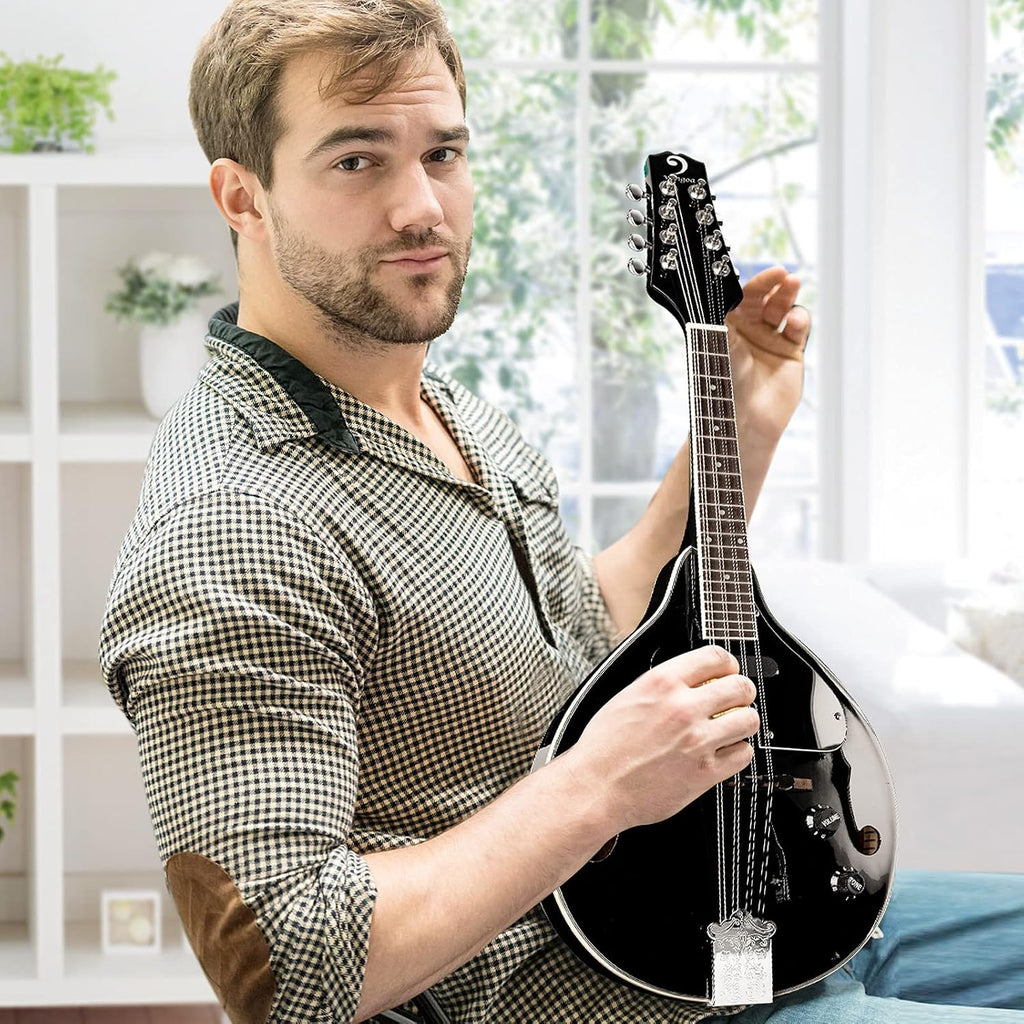 Vangoa Mandolin Instrument Mahogany Acoustic Electric A Style Mandolin Musical Instrument for Beginner Adults Teens Kids, Black