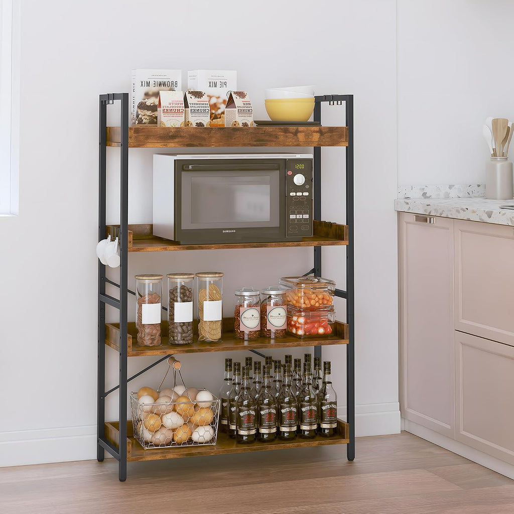 HCHQHS 4 Tier Bookshelf, Adjustable Industrial Bookcase, Vertical Tall Book Shelf, Wood and Black Metal Open Bookshelves for Home Office, Living Room, Bedroom