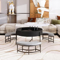 Modern Round Lift-Top Coffee Table with Storage & 3 Ottoman for Living Room White & Black