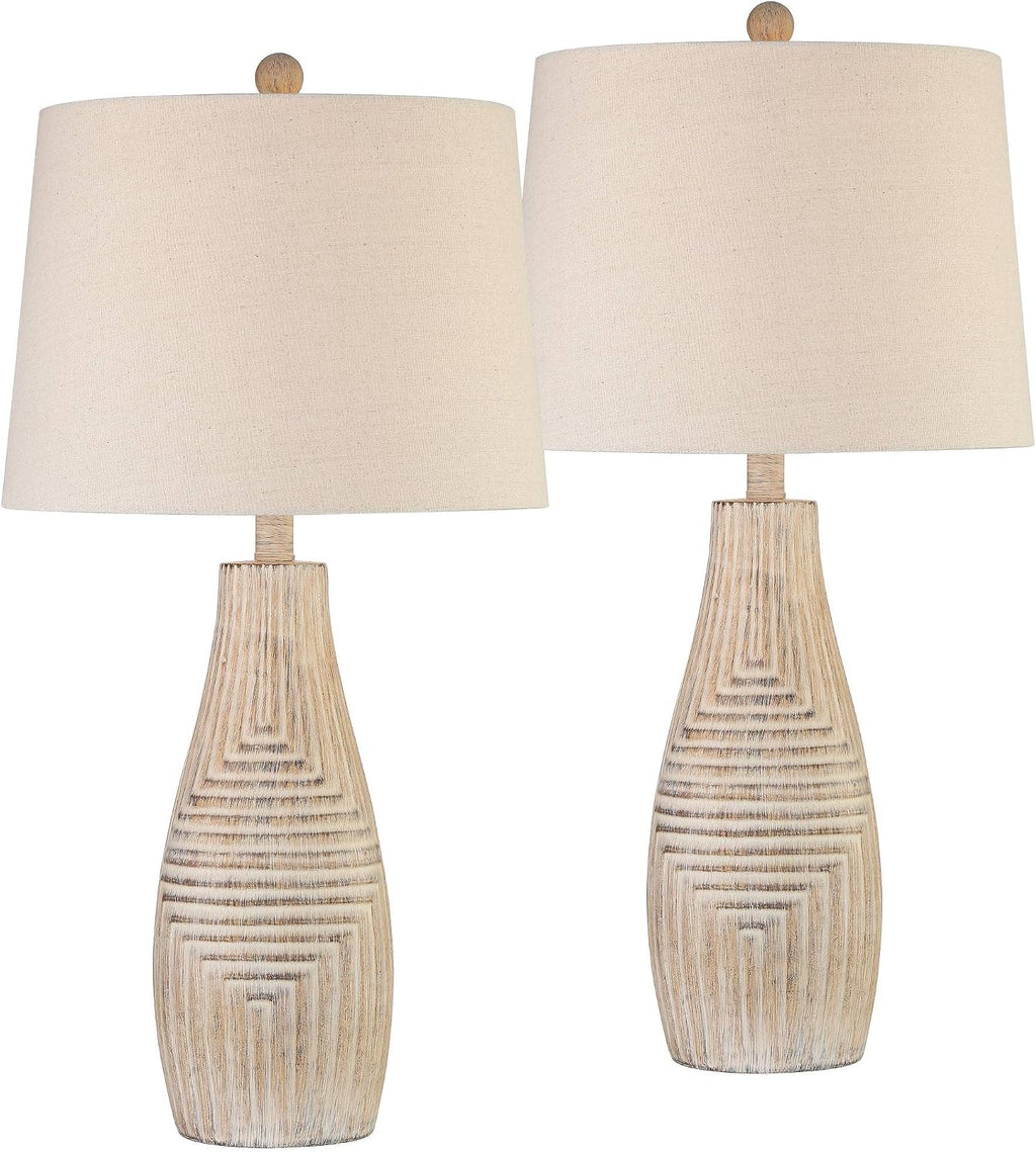 John Timberland Chico 27' Tall Modern Southwest Natural Cottage Table Lamps Set of 2 Brown Light Wood Finish Living Room Bedroom Bedside Nightstand House Office Home Reading Kitchen Fabric Shade