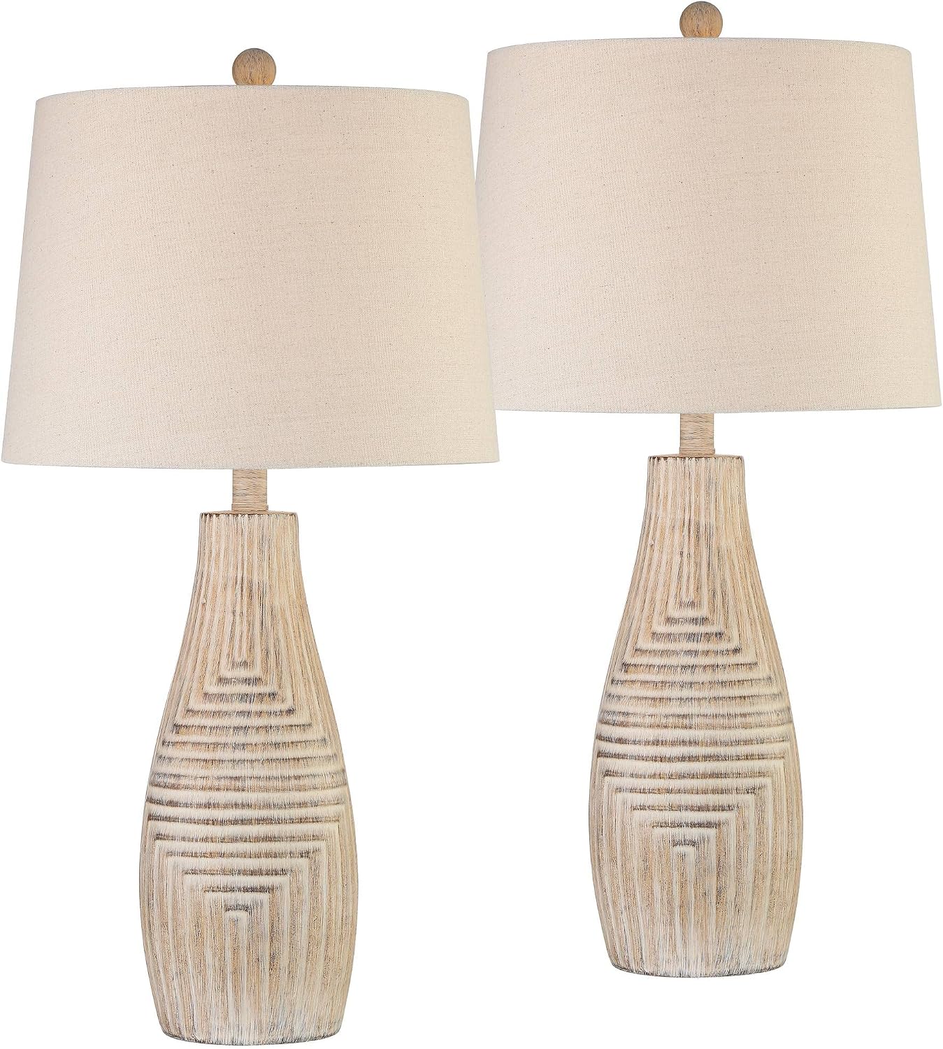 John Timberland Chico 27' Tall Modern Southwest Natural Cottage Table Lamps Set of 2 Brown Light Wood Finish Living Room Bedroom Bedside Nightstand House Office Home Reading Kitchen Fabric Shade