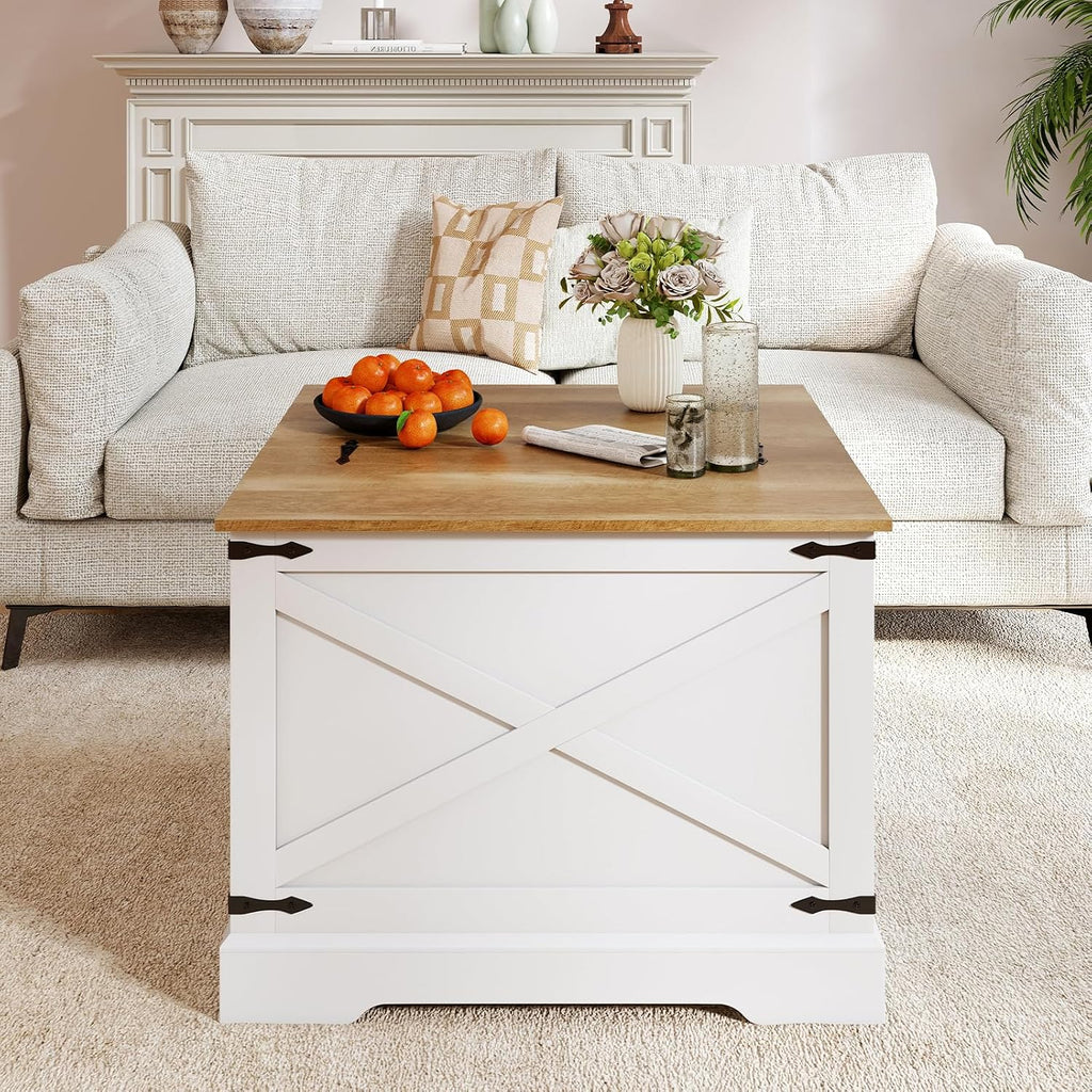 Giantex Farmhouse Lift Top Coffee Table, 31.5' Square Wood Center Table with Large Hidden Storage Compartment & Hinged Lift Top, Accent Cocktail Tea Table, Rustic Living Room Tables (Oak)