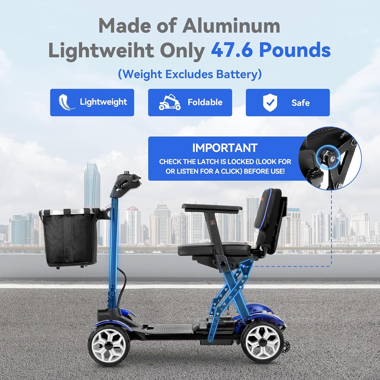Wheelwavi Lightweight Mobility Scooter for Seniors, 20-25 Miles Portable Mobility Scooter for Travel, Removable Lithium Battery, Scooter for Adults with 330 lbs Capacity LED Headlights-RED