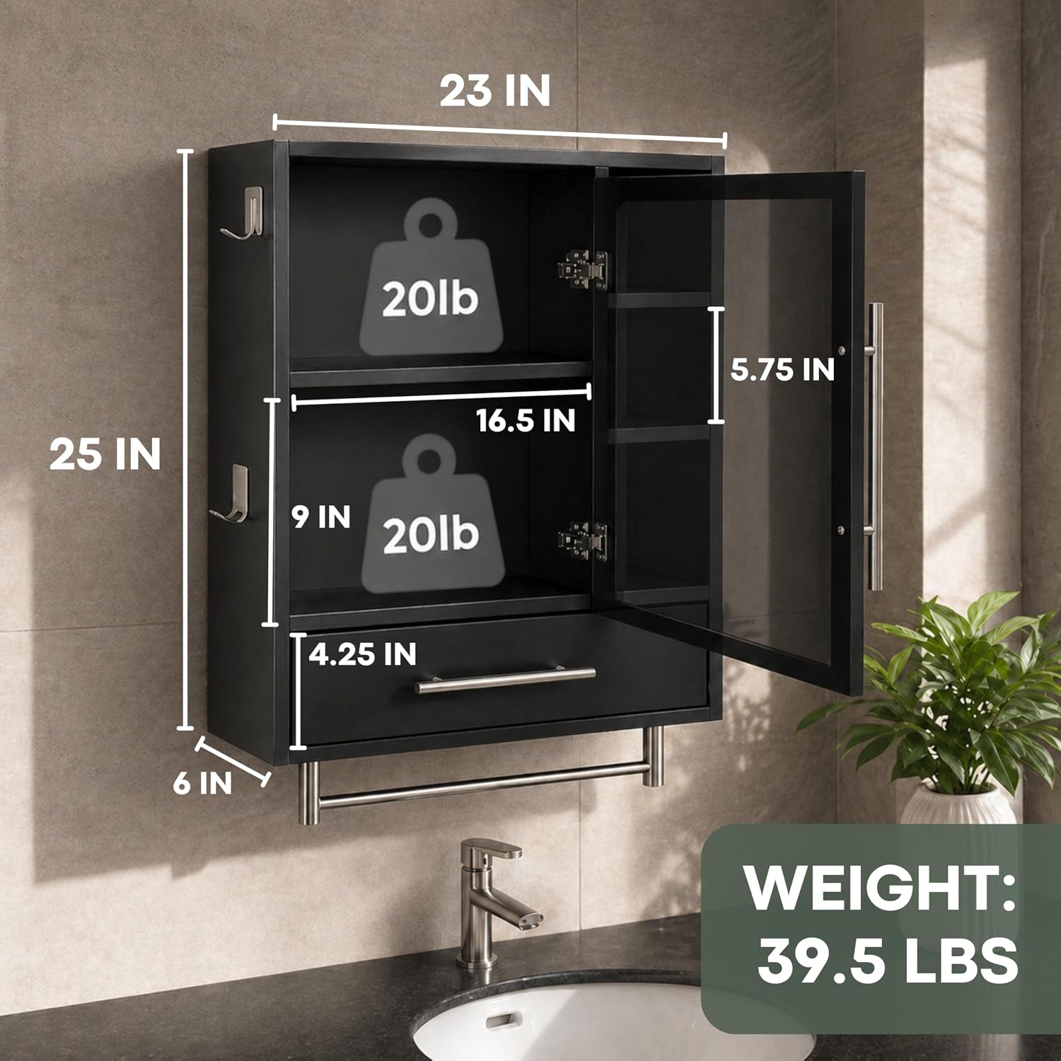 PRE-ASSEMBLED Bathroom Wall Cabinet with Mirror, READY-To-INSTALL Medicine Cabinet, Over the Toilet Storage Cabinet with Storage Shelves, Towel Bar & Hooks for Bathroom, Laundry, Living & Room Kitchen