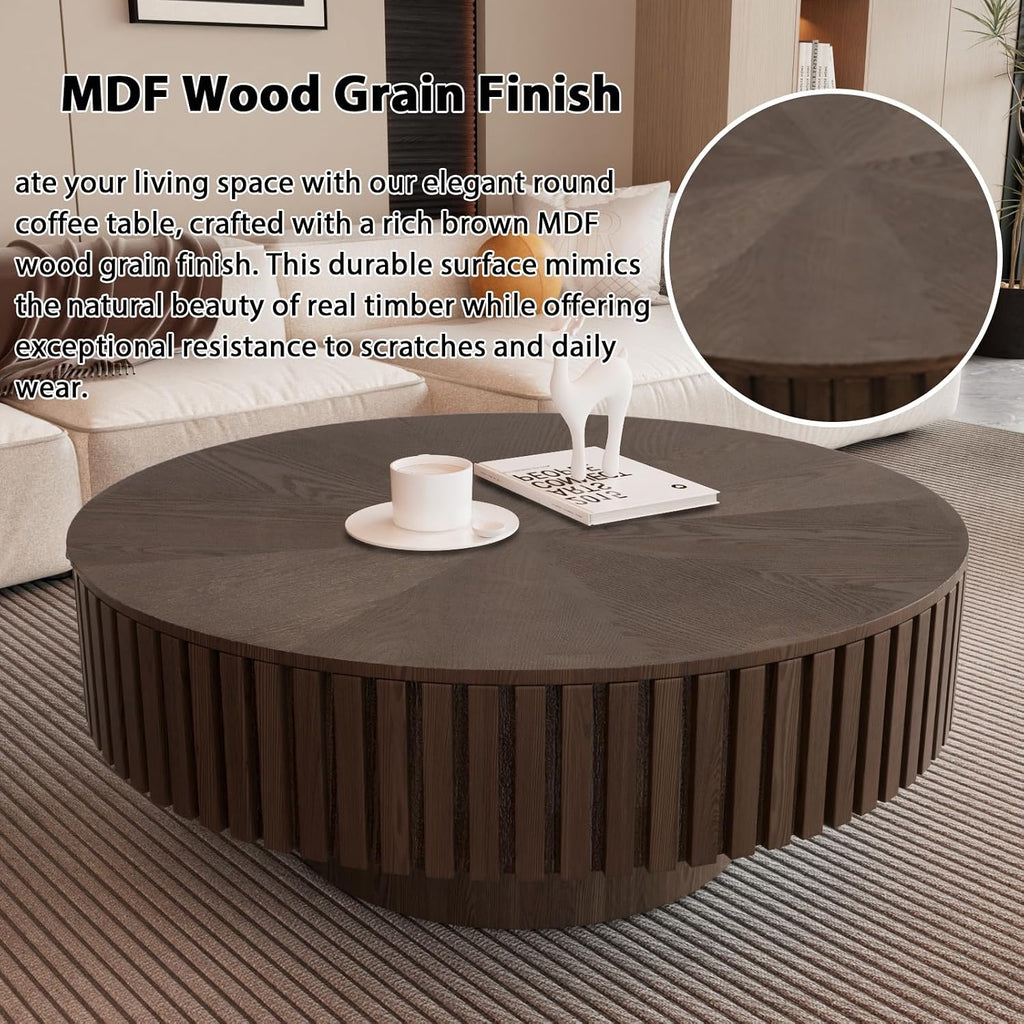 31.5'' Round Drum Coffee Table Circle Fluted Coffee Tables with Storage Modern Handcrafted Fluted Centry Table for Living Room Apartment Small Space