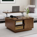 Lift Top Coffee Table with Storage, 31.5' Fluted Square Coffee Tables for Living Room, Home Office, Large Hidden Storage Compartment, Adjustable Shelves & Sliding Door (Walnut, Square)