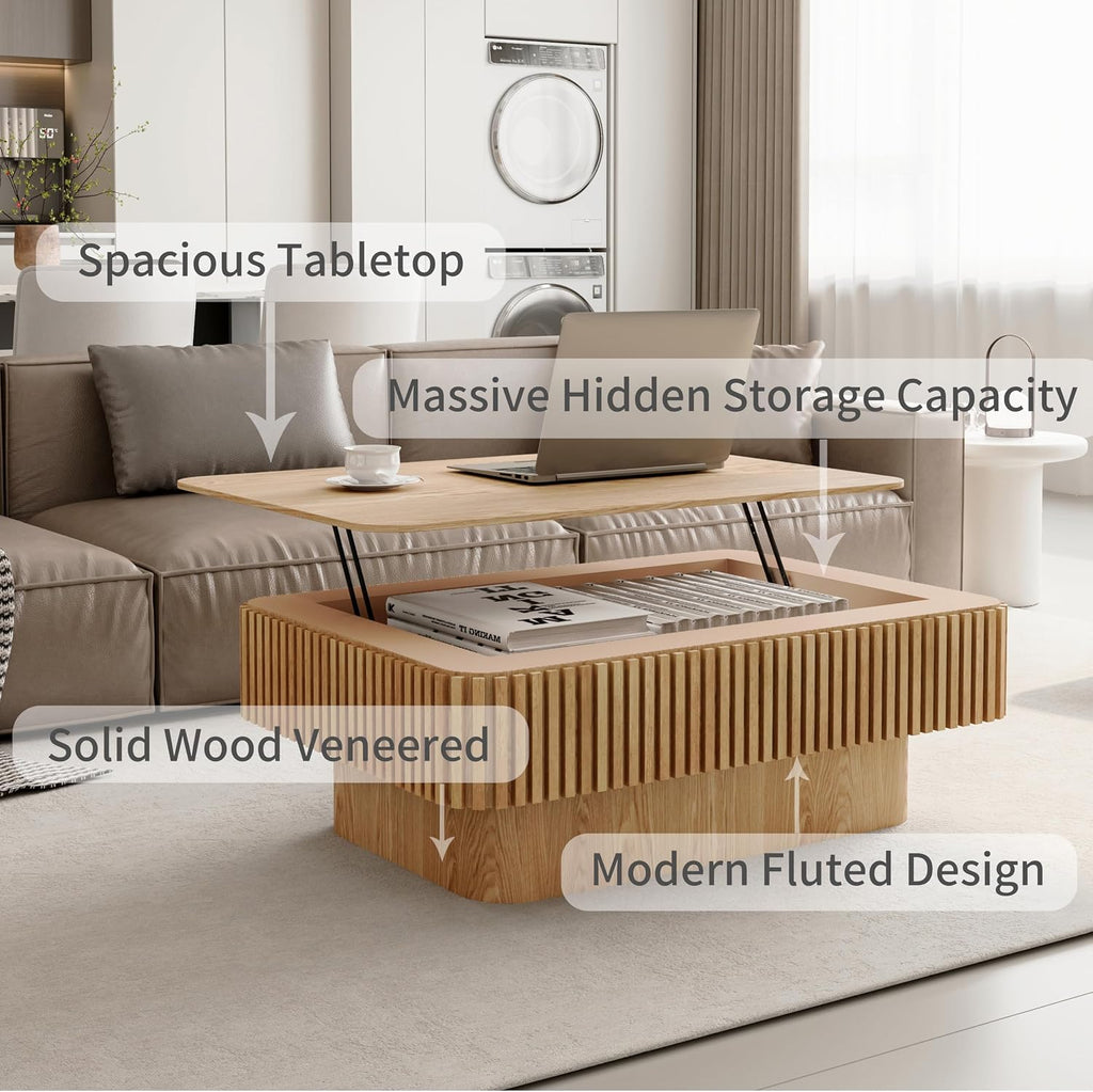 Lift Top Coffee Table for Living Room Smart Coffee Tables with Lifting Top Modern Coffee Table with Storage for Apartment Office 38.6' Rectangle Oak