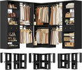 Armocity Closet System Set of 3 - Corner Closet Organizer System with 2 Drawers/16 Shelves/6 Hanging Rods, 151.1' L-Shaped Walk-In Wardrobe Organizer, 2800+ lbs Capacity, Black