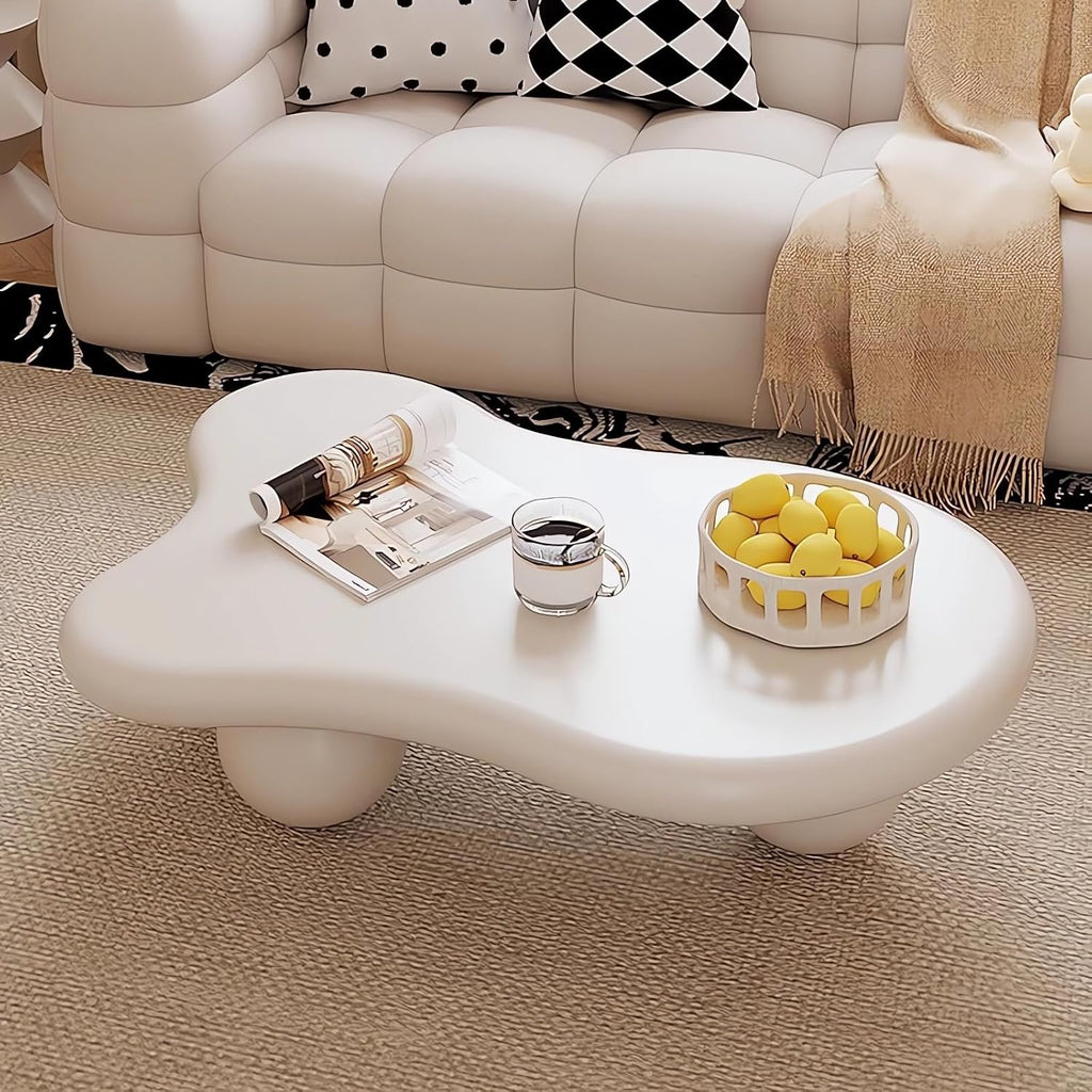 47.2' Cloud Coffee Table, Modern Coffee Table Unique Tea Table, Cute Cloud-Shaped Center Table with 3 Ball Legs for Living Room Home Office, Easy Assembly,White