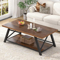 EXCEFUR Modern Coffee Table, Industrial Living Room Center Table with Storage Shelf, Rectangle Wood and Metal Cocktail Tea Table, Rustic Walnut, 47 Inch