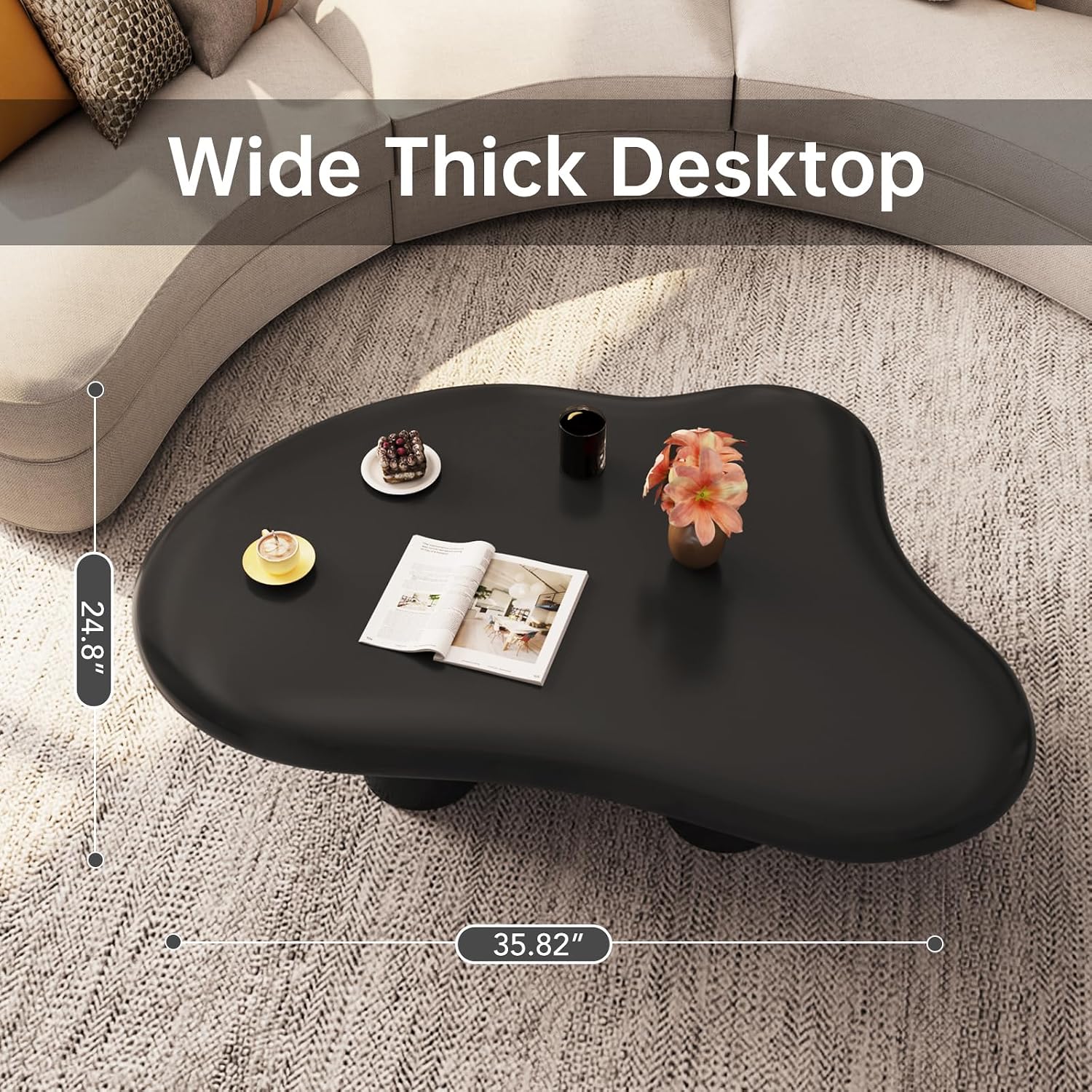 Guyii Cloud-Shaped Coffee Table, Modern Sofa Table with 4 Legs, Black Center Table, Small Irregular Tea Table for Living Room, Easy Assembly
