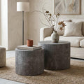 WILLIAMSPACE Nesting Coffee Table Set of 2, Matte Grey Round Wooden Coffee Tables Modern Circle Center Table for Small Space Living Room Bedroom Accent End Side Table, No Assembling (Stone Gray)