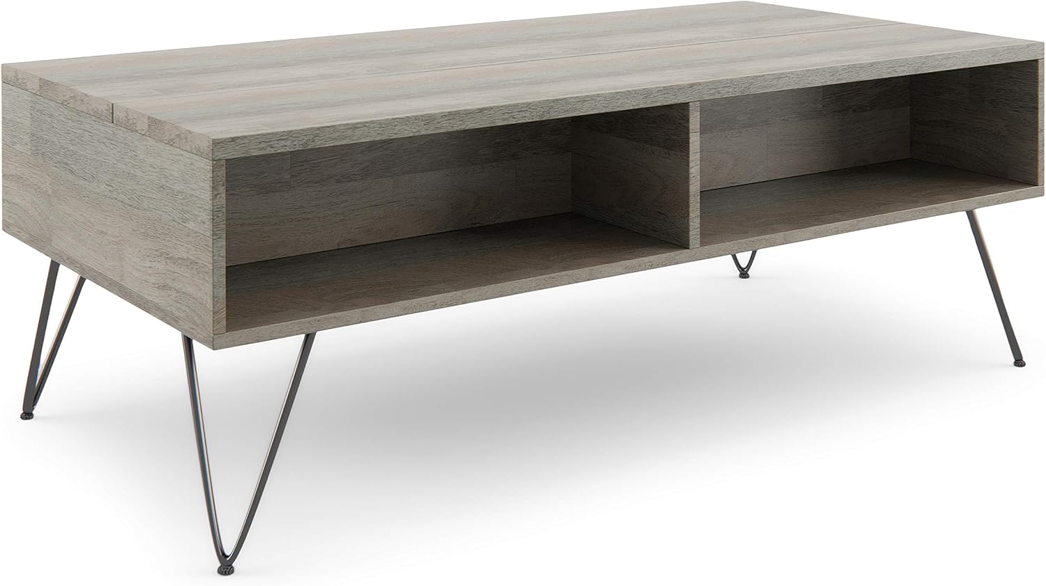 SIMPLIHOME Hunter SOLID MANGO WOOD and Metal 48 inch Wide Rectangle Industrial Lift Top Coffee Table in Grey for the Living Room and Family Room