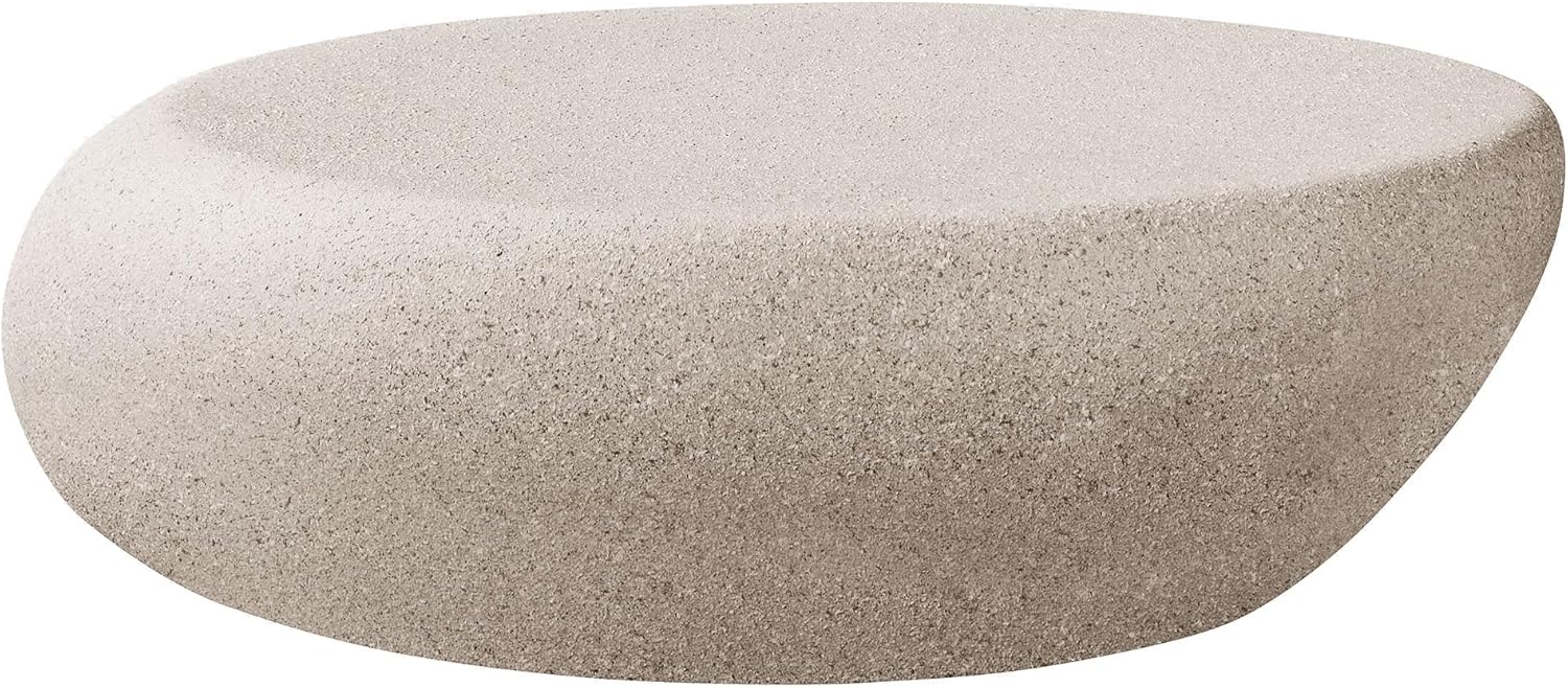 WILLIAMSPACE 43.3' Oval Coffee Table with Grainy Matte Rocks Pattern, Modern Irregular Center Table, Drum Fiberglass Coffee Table Accent Side Table End Table for Living Room (Cream White)