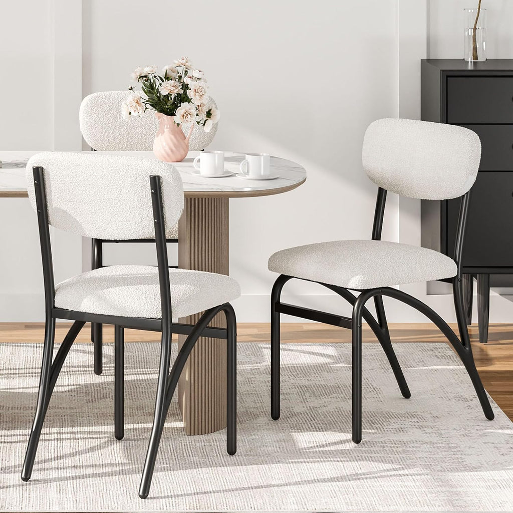 GarveeHome Beige Dining Chairs Set of 4, Boucle Upholstered Kitchen Chair, Modern Dining Chairs with Metal Legs for Living Room, Dining Room, Kitchen,4 Lambswool Fabric Beige Chairs