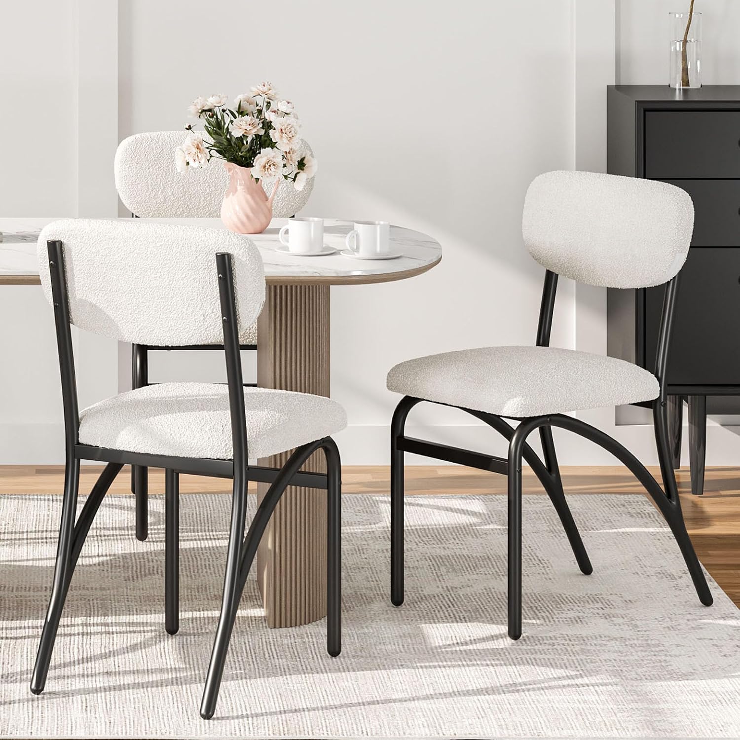 GarveeHome Beige Dining Chairs Set of 4, Boucle Upholstered Kitchen Chair, Modern Dining Chairs with Metal Legs for Living Room, Dining Room, Kitchen,4 Lambswool Fabric Beige Chairs