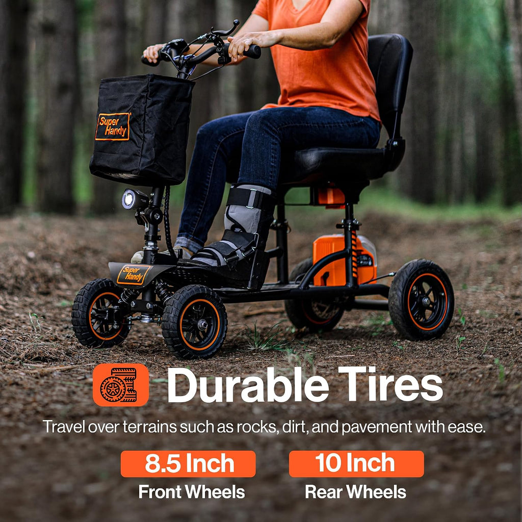 SuperHandy Explorer Mobility Scooter – 4-Wheel, 500W Brushless Motor, 48V Battery, 350 lbs Capacity, 5 mph, Lightweight Aluminum Frame, Patent Pending