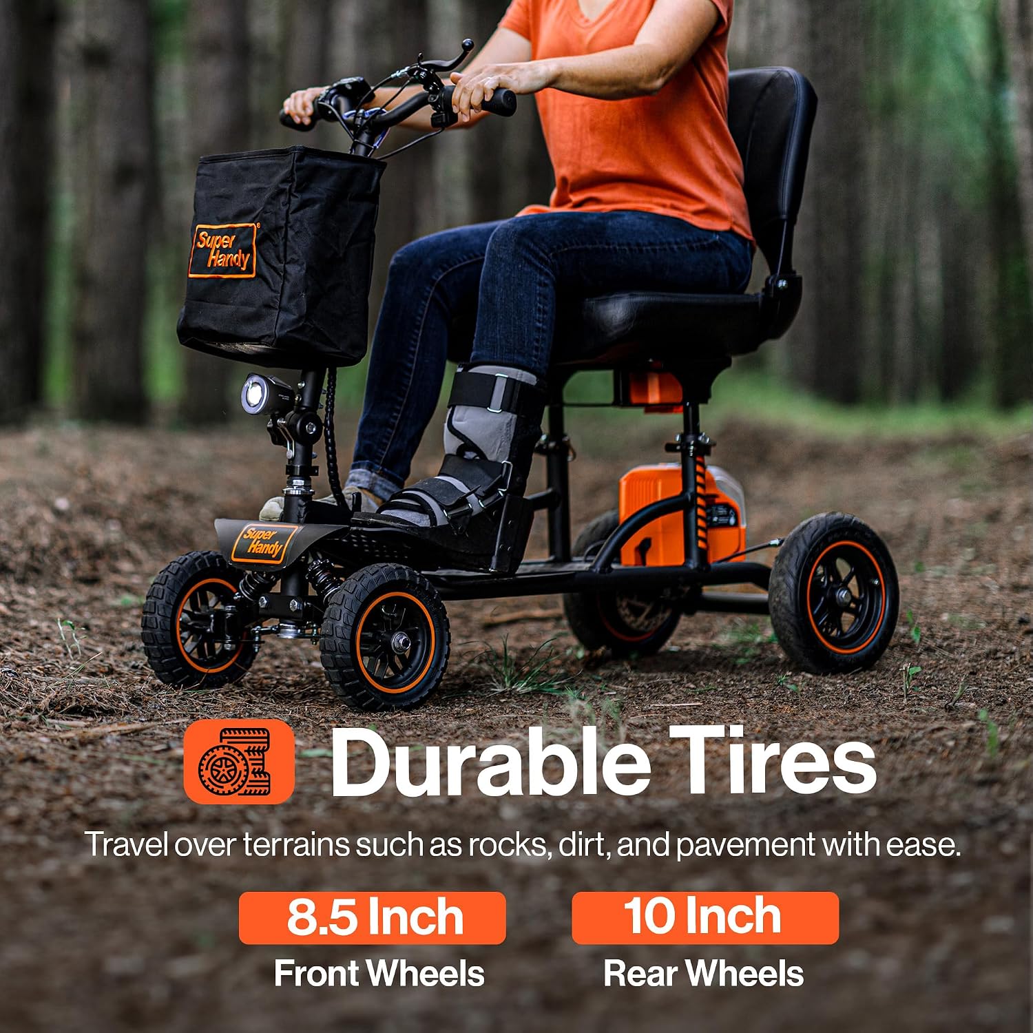 SuperHandy Explorer Mobility Scooter – 4-Wheel, 500W Brushless Motor, 48V Battery, 350 lbs Capacity, 5 mph, Lightweight Aluminum Frame, Patent Pending