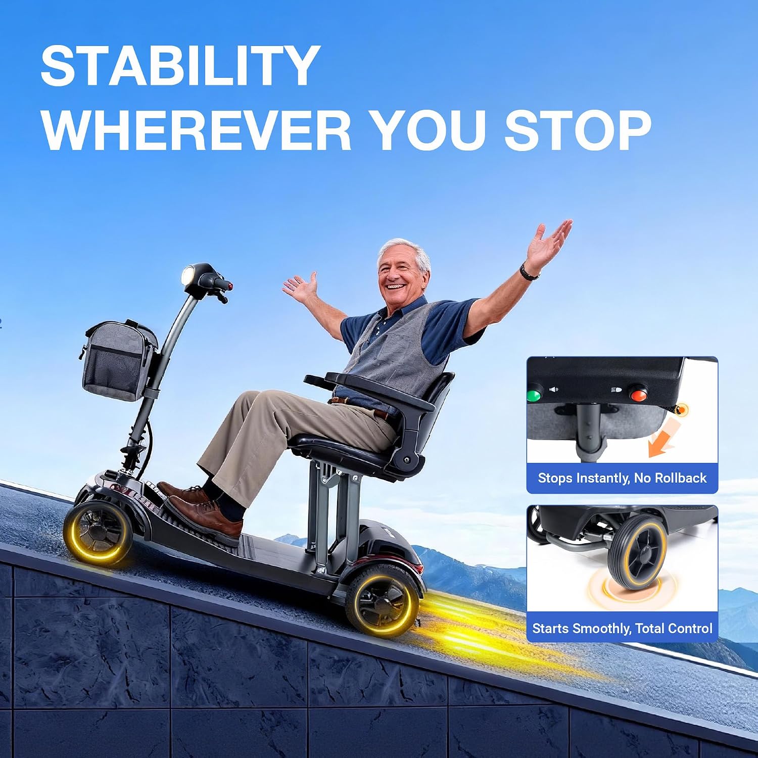 SCOOTNGO Mobility Scooter for Senior & Adults, Cruise & Airport Approved-44lb Foldable Portable Motorized Scooters with Removable Lithium Battery for 15.53 Miles Travel, 298lb Capacity (Standard FOLO)