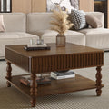 HARR Lift Top Square Coffee Table with Storage, 31.5'' Sofa Side End Table, Fluted Design Hydraulic Raising Mechanism, Hidden Compartment & Open Shelf, Retro Solid Wood Legs for Living Room, Walnut