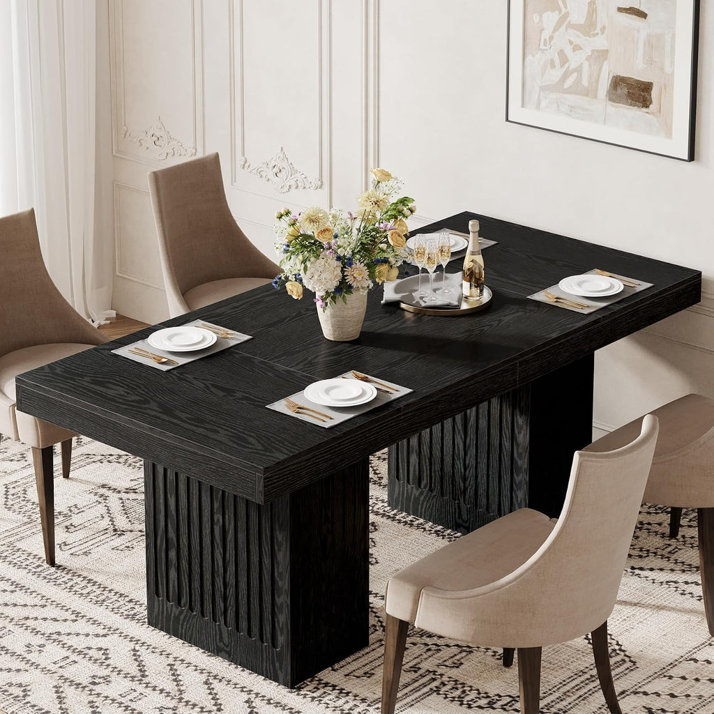Tribesigns Dining Table for 4-6 People, 63 Inch Modern Rectangle Kitchen Table with Pedestal Base, Large Dinner Furniture for Dining Room, Kitchen, Living Room, Black