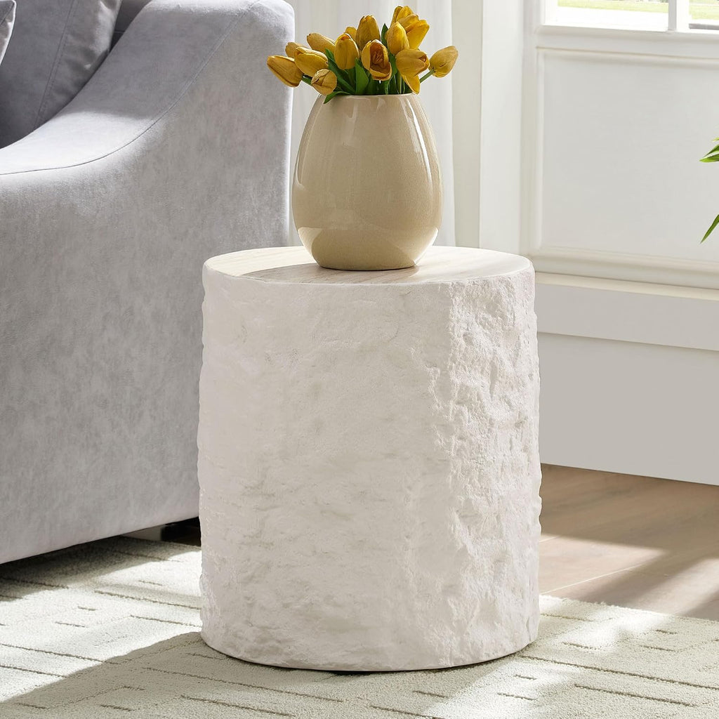 15.75' Modern Round Coffee Table, Accent End Table for Living Room, Faux Marble Stone Minimalist Side Table, Circle Center Table for Bedroom Apartment Office, No Need Assembly, Beige