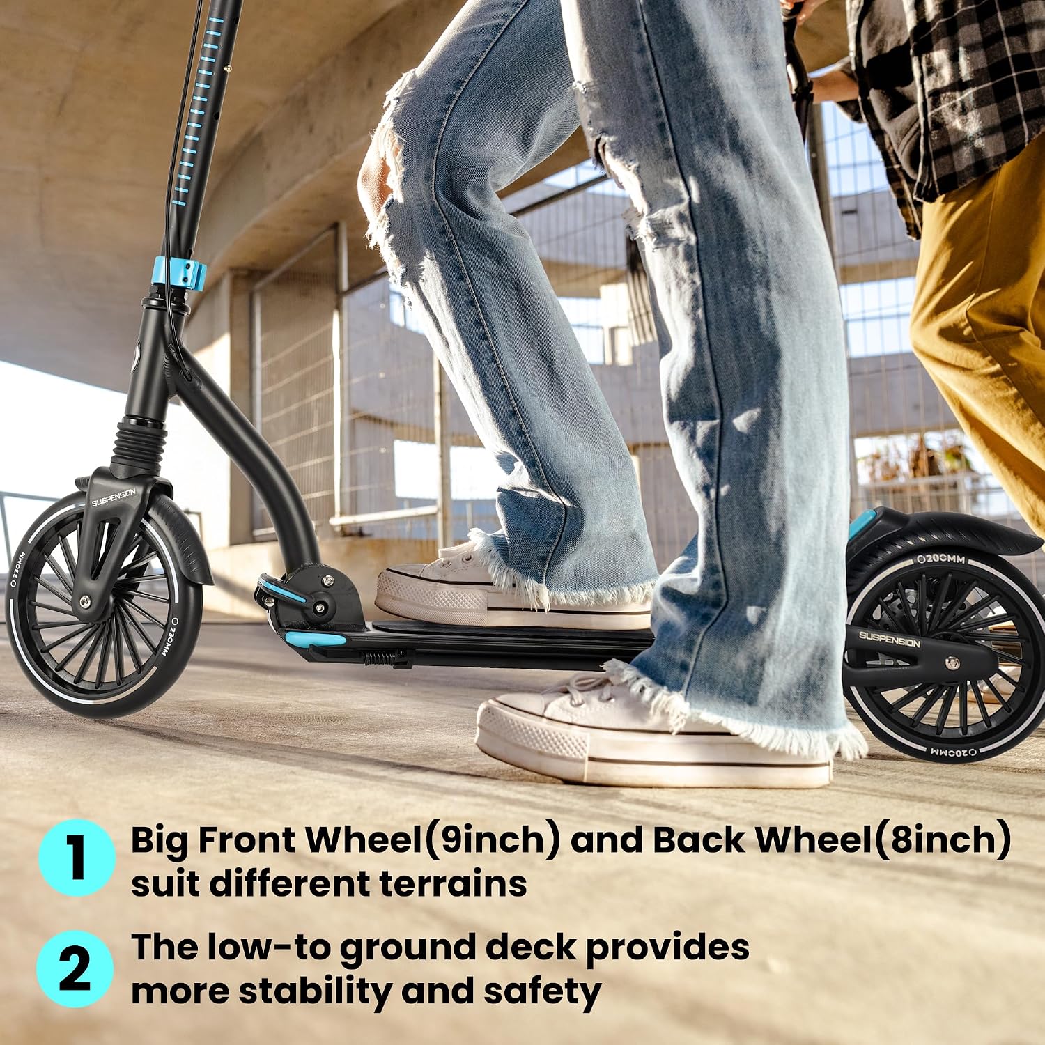 AERO MOBILITY Big Wheel Kick Scooter for Kids 6-12, Teens & Adults | Light Up Wheels | Hand Controlled Brake | Shock Absorption | Rubber Deck Mat | Foldable & Height Adjustable