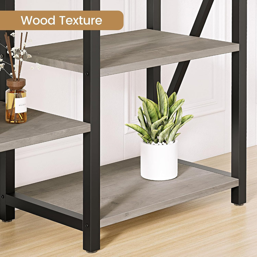 IDEALHOUSE Triple Wide 5 Tier Book Shelf, Tall Bookshelf with Open Display Shelves, Industrial Large Bookshelves and Bookcases with Metal Frame for Living Room, Bedroom, Home Office-Grey