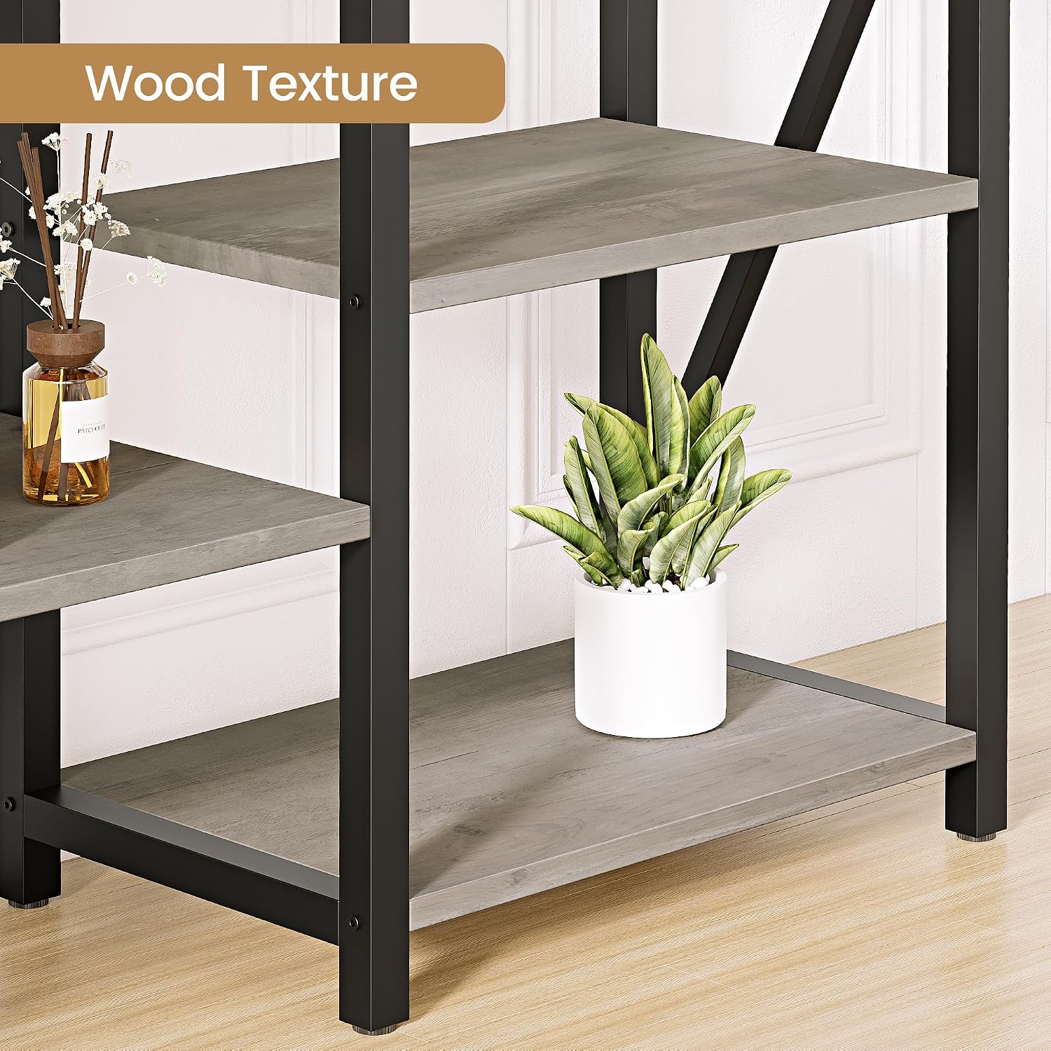 IDEALHOUSE Triple Wide 5 Tier Book Shelf, Tall Bookshelf with Open Display Shelves, Industrial Large Bookshelves and Bookcases with Metal Frame for Living Room, Bedroom, Home Office-Grey